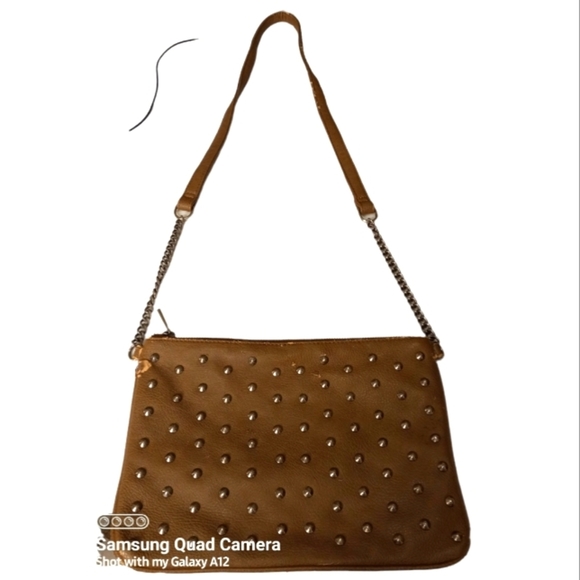 Express women's Purse Faux Leather tan Studded Messenger/Crossbody, Medium. - Picture 2 of 14